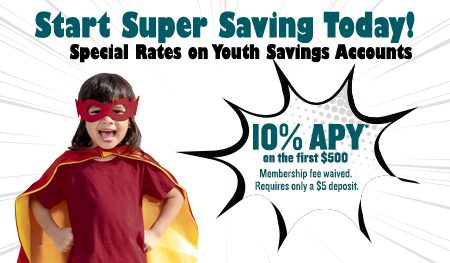Youth savings advertisement with child in cape